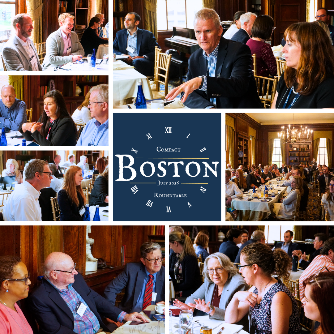 Collage of images showing Boston Roundtable attendees engaging with each other.