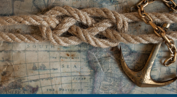 Image titled "Compass 2.0 - Setting the Strategic Direction for 2025 - 2028" that includes Insurance Compact Compass logo, as well as a rope wrapped around a gold anchor set on a map