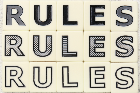 Blocks spelling out "Rules" in three rows